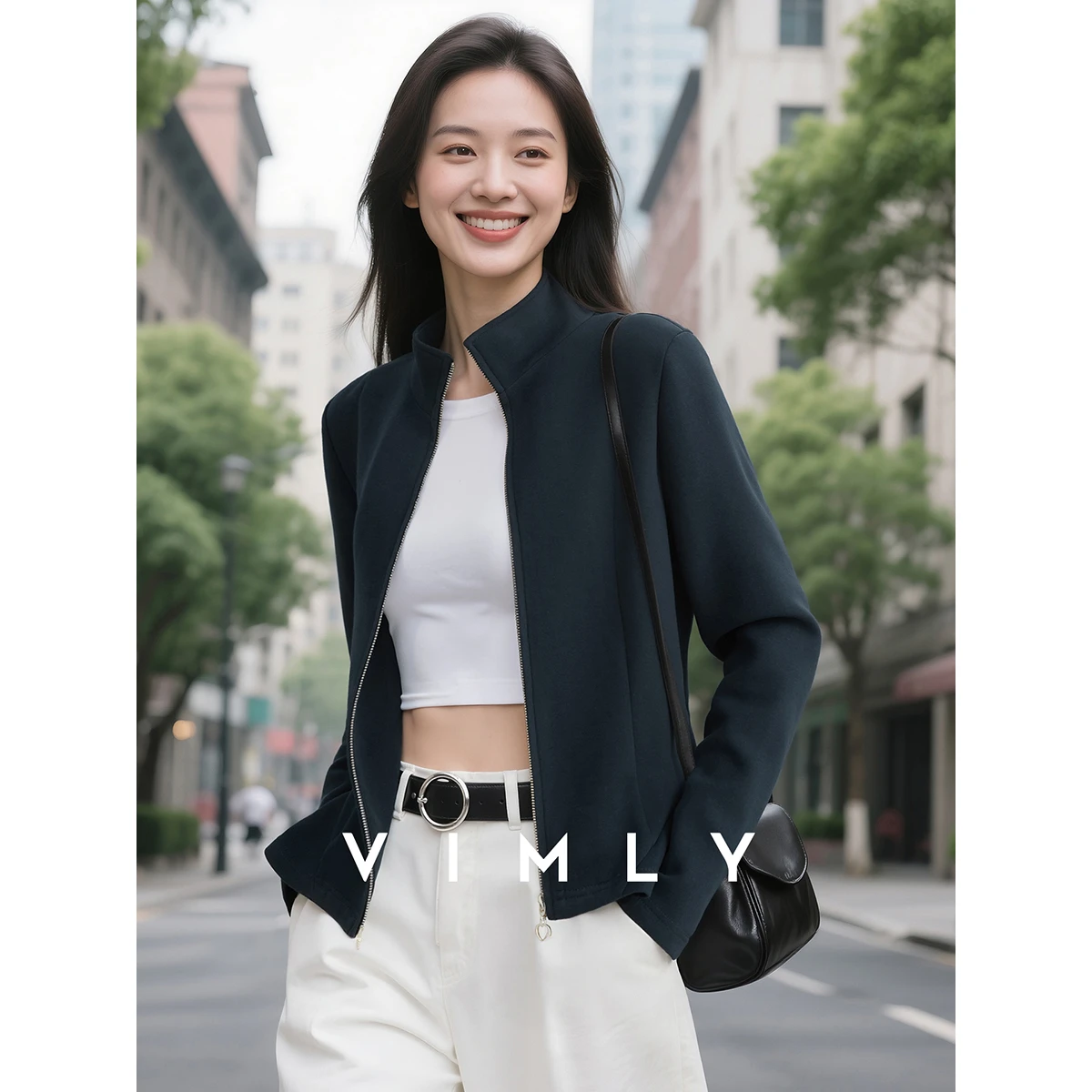 

VIMLY Stand Collar Coat for Woman Autumn 2025 New Fashion Asymmetric Ruffle Jackets Casual Solid Long Sleeve Outerwear A2797