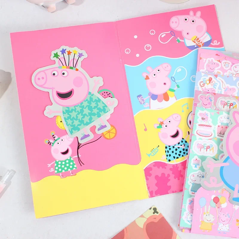 Cute Peppa Pig Girl Handbook Sticker Set Toy Cartoon Kids Decorative Sticker Kindergarten Reward PVC Toys Gift for Boys and Girl