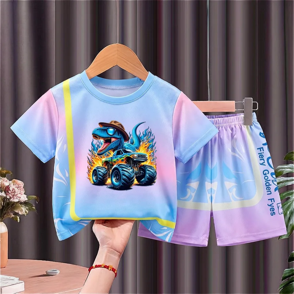 Atmungsaktives Mesh Schnelltrocknendes Basketball- und Fußball-Outfit für Jungen, Kurzarm-Oberteil und Shorts, 2-teilig, Sommer-Freizeitkleidung für Kinder