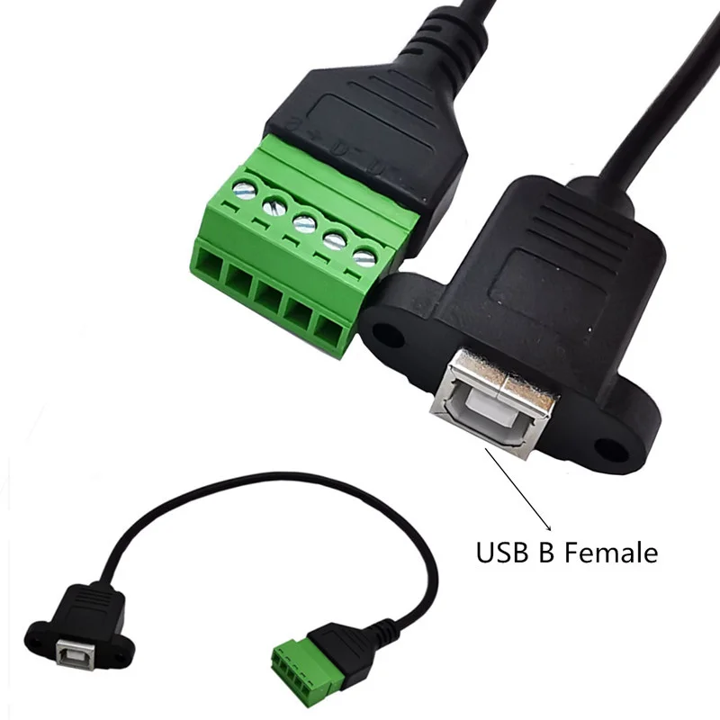 USB 2.0 B Female  to 5 Pin/Way Female Bolt Screw Shield Terminals Pluggable Type Adapter Cable  0.3m