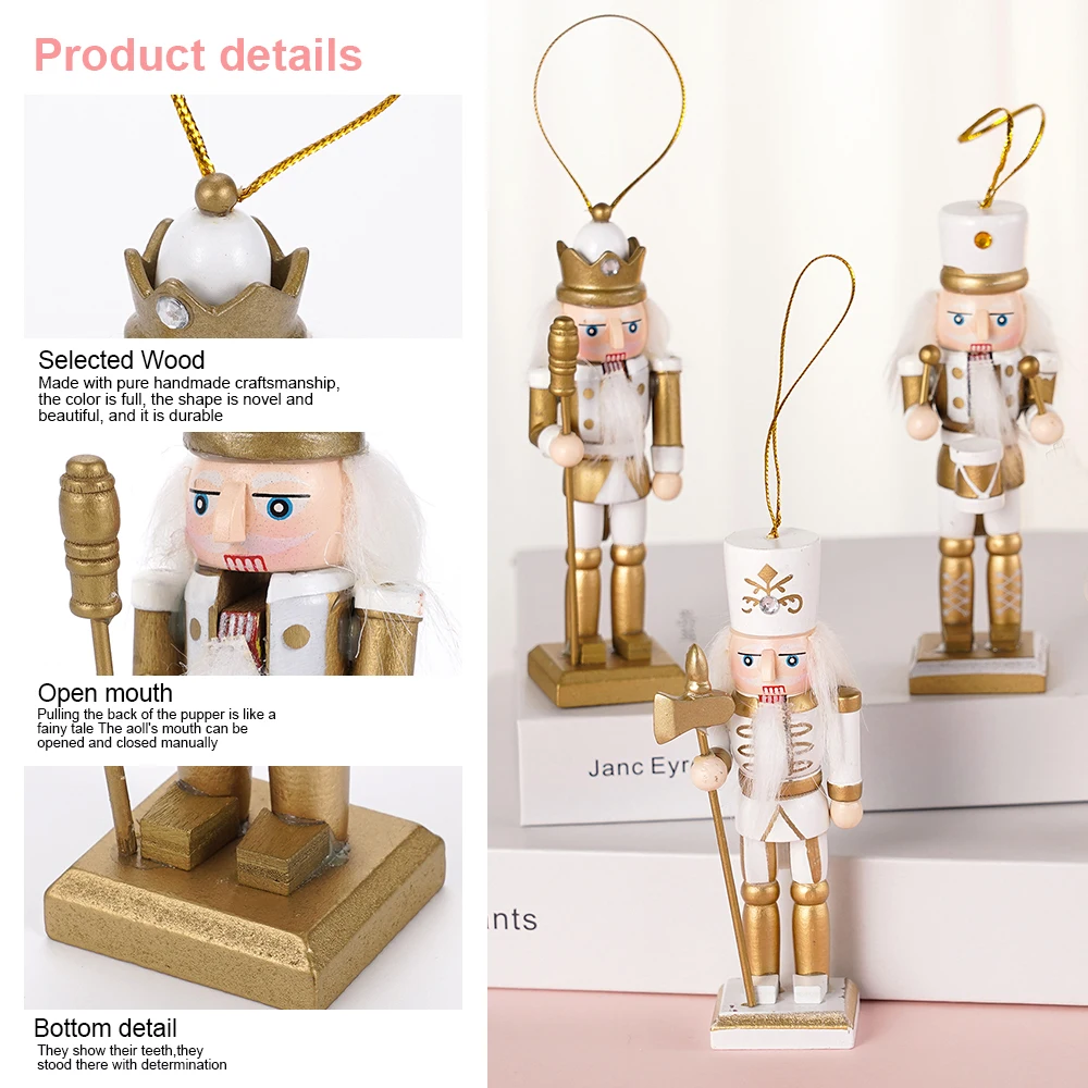 4 unids/set marioneta Cascanueces dorada artesanía de madera soldado de nogal adorno de escritorio para el hogar decoración de Feliz Navidad de Año Nuevo