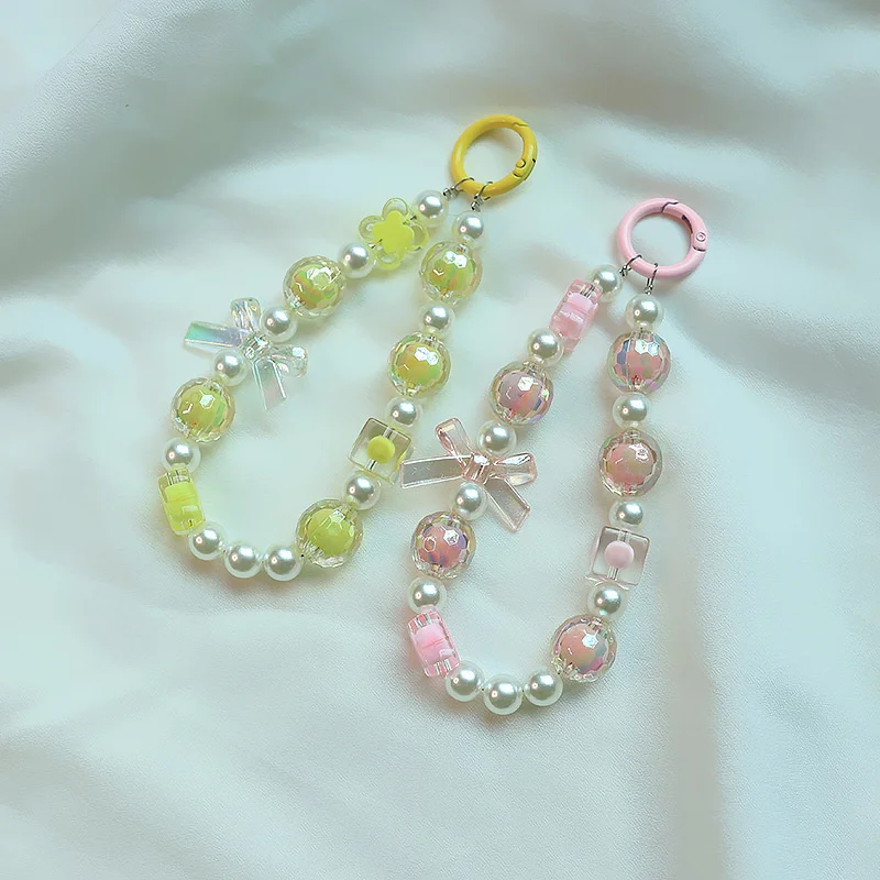 Bownot Bead Phone Chain Pendant For IPhone For Samsung Huawei Xiaomi Cellphone Rope Strap Bag Decoration Key Rings Keychain