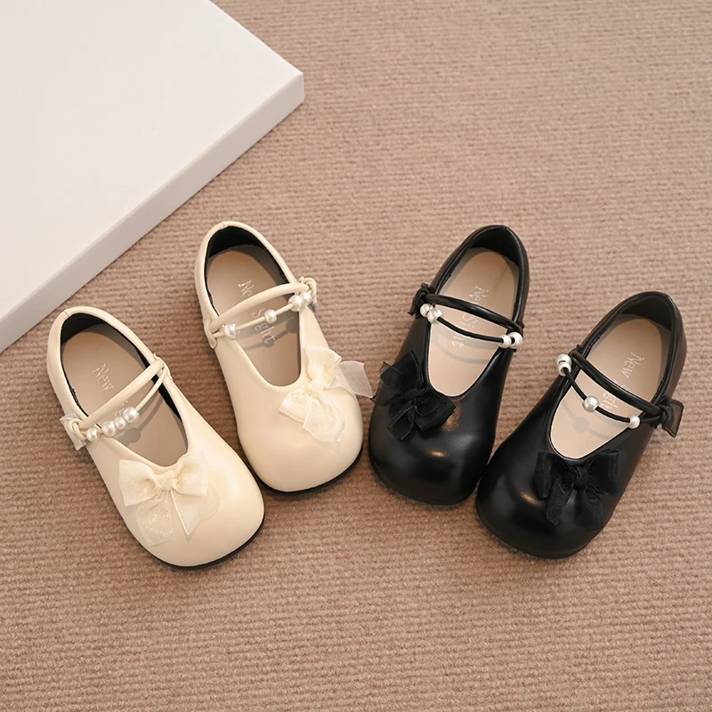 

Girls Leather Shoes Elegant Bowknot Kids Ballet Shoes 2025 Spring Autumn Children Fashion Dresses Flat Shoes Soft