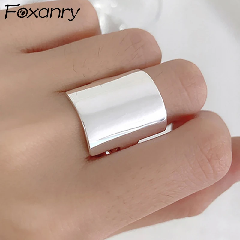 FOXANRY Minimalist Stamp Smooth Rings for Women Couples New Fashion Creative Width Geometric Handmade Birthday Party Jewelry