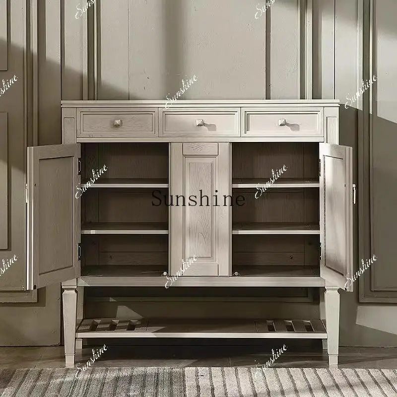 

American light luxury solid wood foyer porch cabinet small apartment retro locker FT