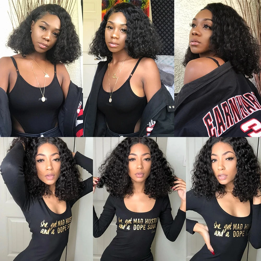 Pre Cut No Glue 13x4 Lace Frontal Wigs Transparent Curly Bob Wigs For Women Glueless Deep Wave 7x5 Lace Frontal Human Hair Wigs