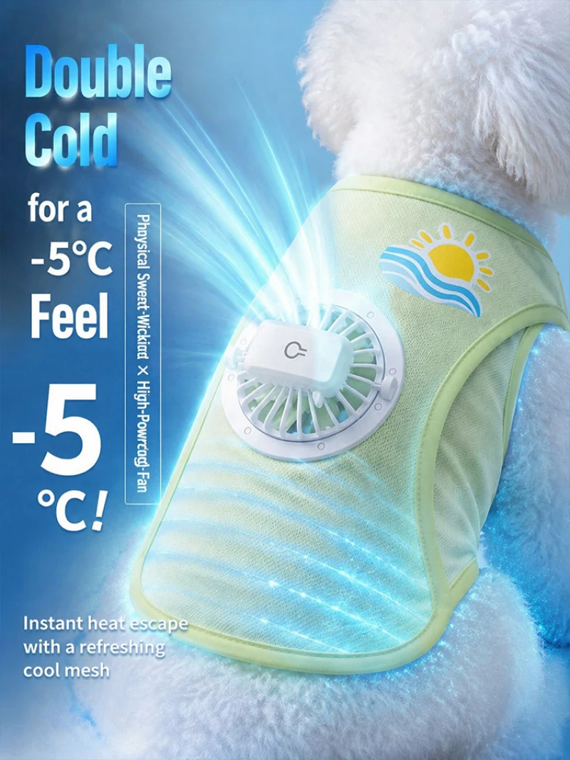 Pet Cooling Vest with Fan 3 Speed Adjustable Skin Friendly Ice Breathable Thin Dog Clothes for Small Medium Dogs Summer Wear