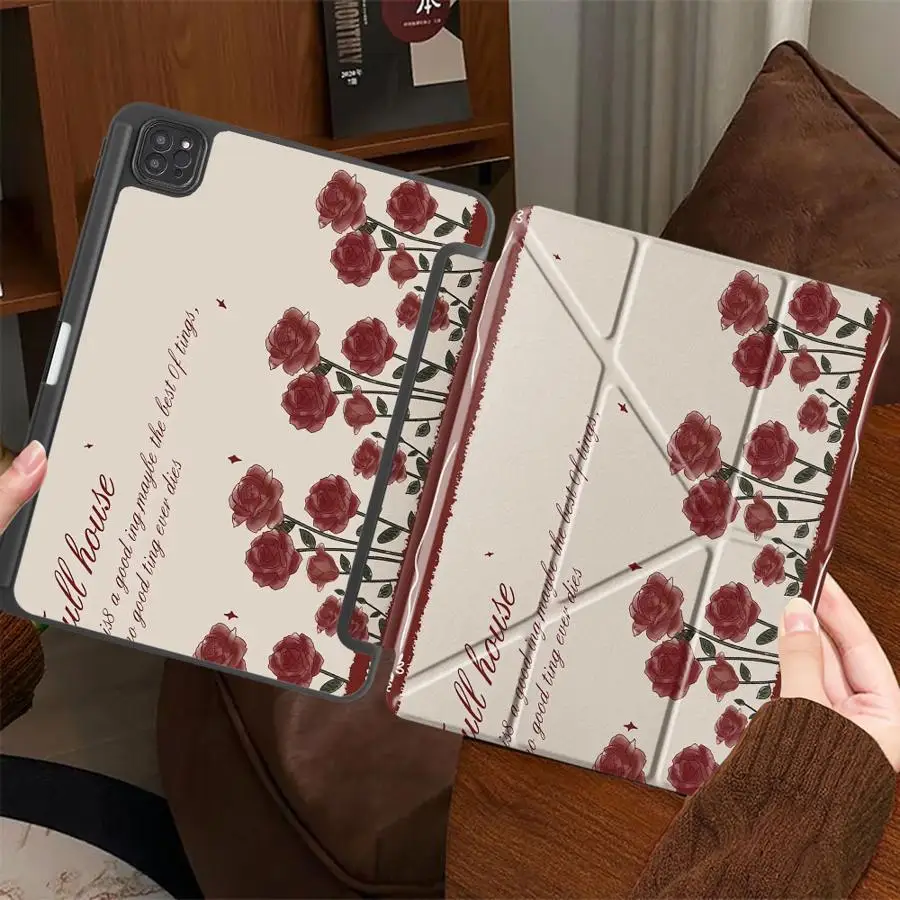 Holder Cover Tablet Case For iPad Pro 2025 Mini 6 7 Pro 11th 10th 9th 8th 7th 12.9inch Air 4 5 M3 M2 M4 11inch Beautiful Red