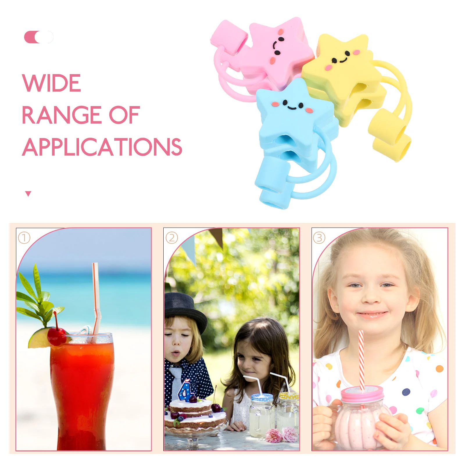 

6 Pcs Straw Dust Cap 10mm Large Mouth Silicone Covers Tips Protector Star Shaped Plug Splash Proof Reusable Straw Decor Supplies
