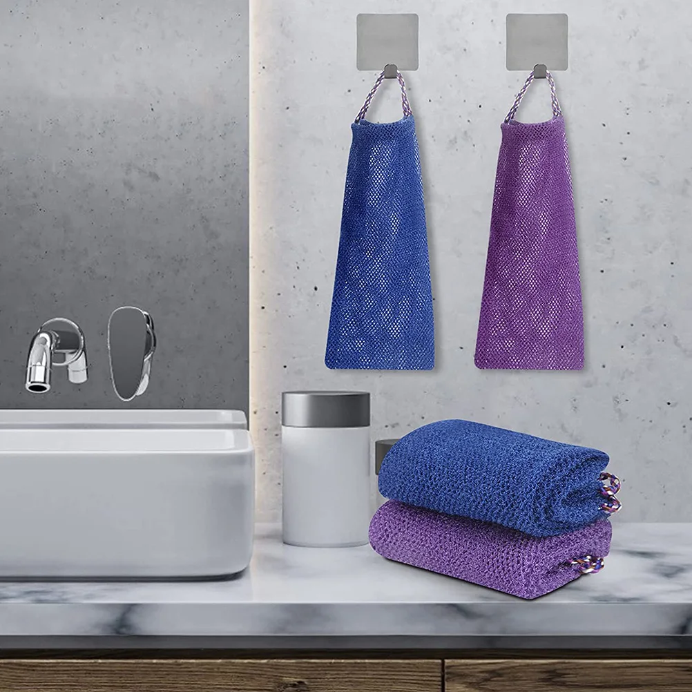 

4pcs Blue Back Rub Shower Exfoliating Towel Long Strip Body Cleaning Bath Mud Comfort Foaming Quick Dry Safe Practical Bath