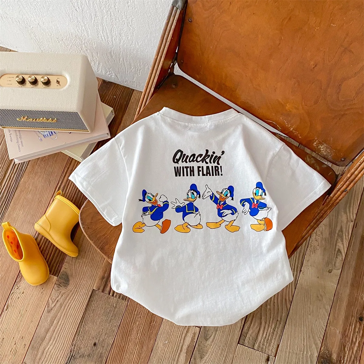 Donald Duck Cartoon T-shirt For Boys Clothes 1-7 Age Children Short Sleeve Tops Crewneck Tees Summer Kids Clothing Girls Tshirt