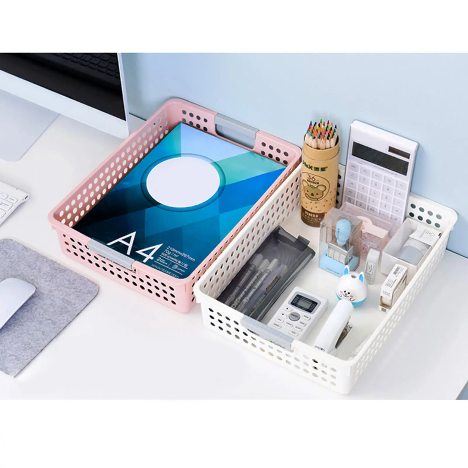 Large Plastic Desktop File Organizer Basket – 3pcs Hollow-Out Document Storage Container for Office & Home