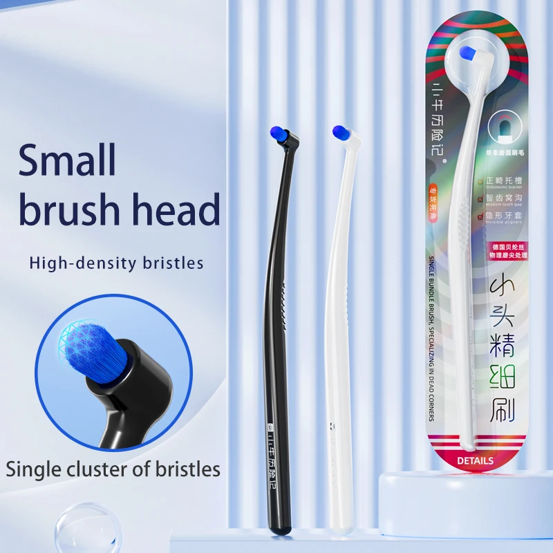 Sikat Gigi Khusus untuk Kawat Gigi, Desain Miring, Pembersihan dan Perawatan Rongga Mulut Dalam, Hitam dan Putih, Cocok untuk Braket Kawat Gigi, Sikat Gigi Manual Dewasa, Bulu Lembut Nilon Ultra Halus, Gigi Bijak Mulut, Implan Gigi Tiruan, Sikat Celah, 1 Pak