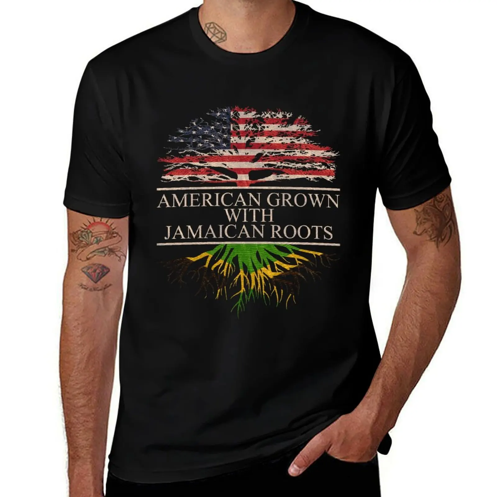 

American Grown with Jamaican Roots T-Shirt funny t shirts cotton man t shirt designer man t shirts for men casual T-Shirt