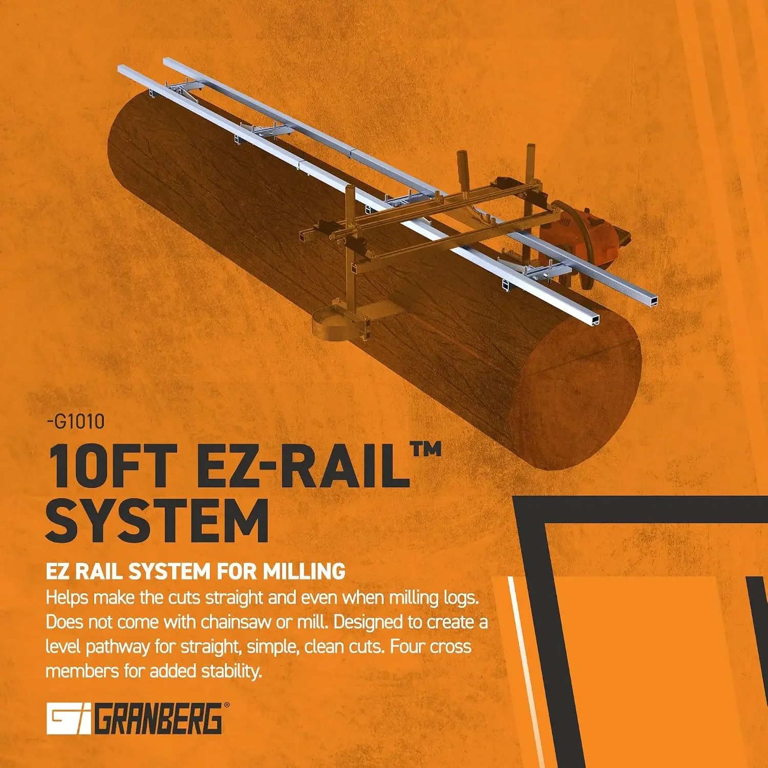G1010 EZ Rail System, 10 Ft Chainsaw Mill First Cut Guide Rail Kit | Two 5-Foot Rail Sections Ease Transport, 4 Cross Members