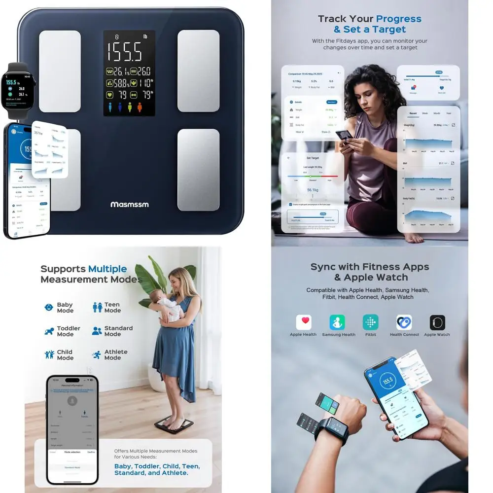 

Eligible Smart Scale: 8-in-1 Display, Measures Body Weight, Fat, BMI, Heart Rate, Syncs with iOS/Android