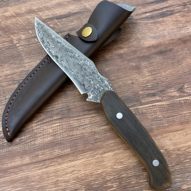 Damascus Steel VG10 Outdoor Knife High Hardness Field Survival Knife Integrated Steel Small Straight Knife Hand Meat Knife