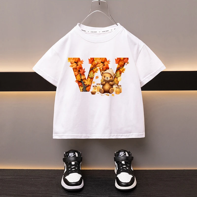 

Maple Leaves Letter W Children T-shirt Kawaii Clothes for Girls T Shirt Anime Cartoons Casual Kid Boy Short Sleeve Tops New 2024