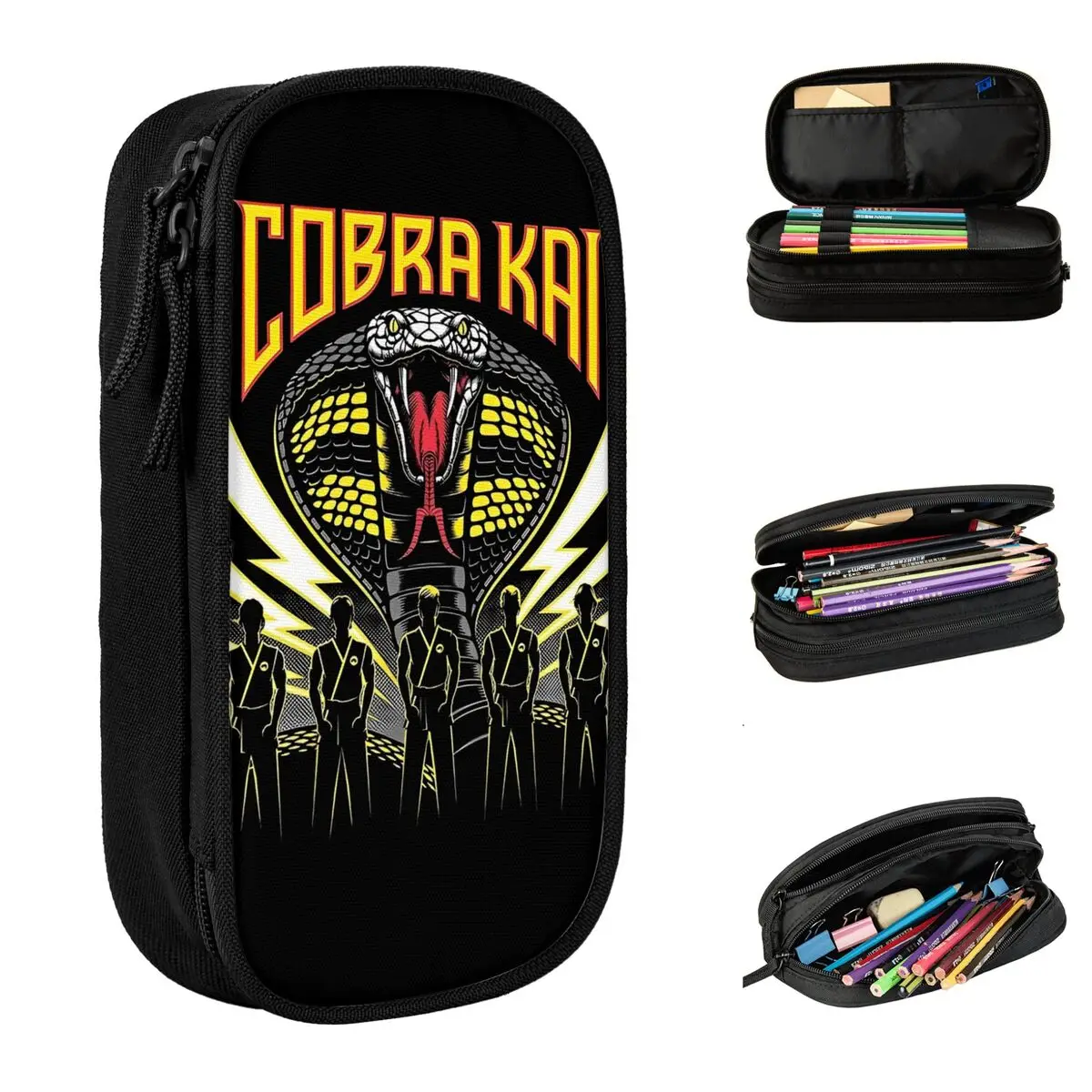 

Cobra Kai 80s Movie Pencil Cases Snake Karate Film Pen Box Bags Student Large Storage Office Zipper Pencilcases