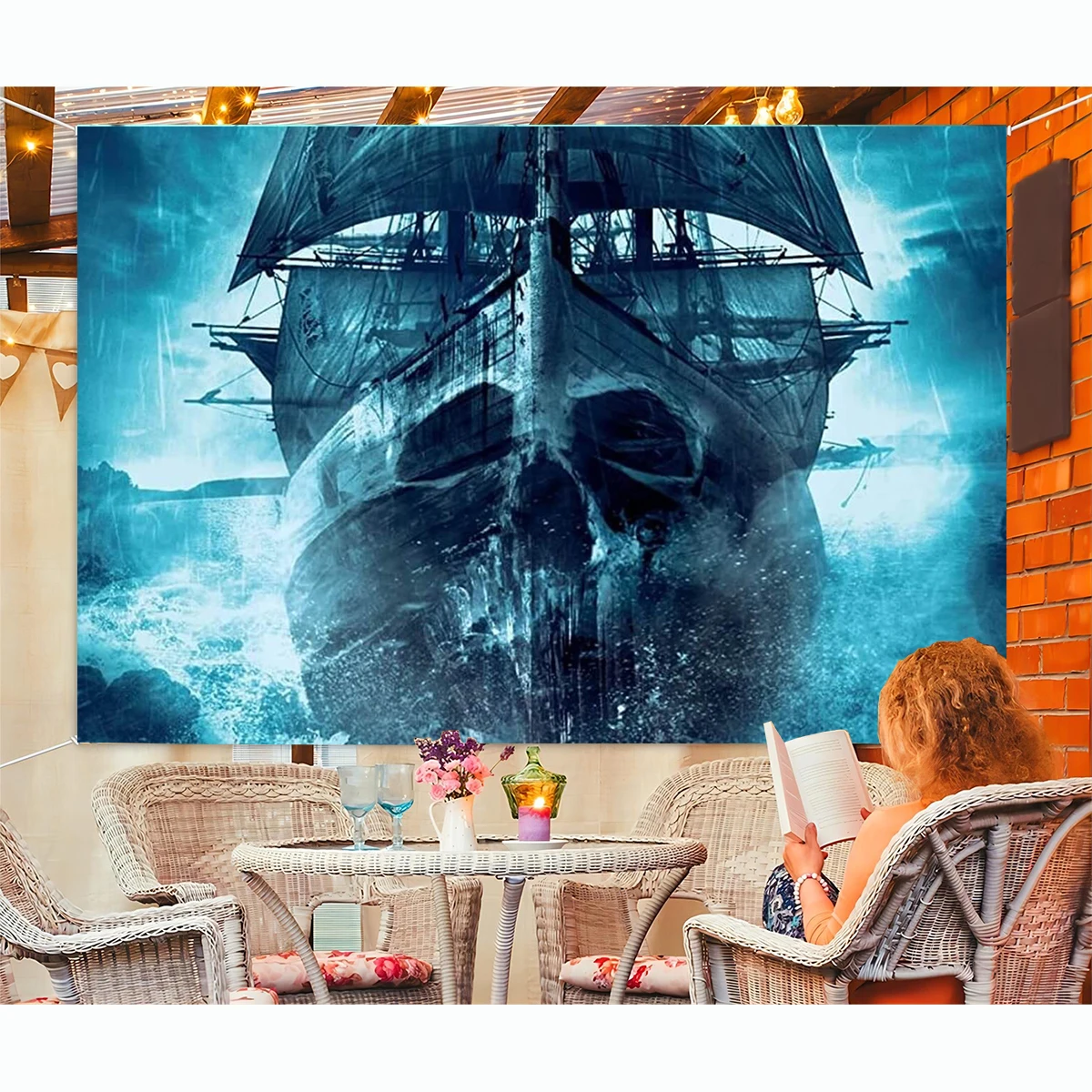 Pirate Ship Sea Rainstorm Backdrop Ghost Banner Haunted Game House Party Decorations Photography Fantasy Horror Island Room