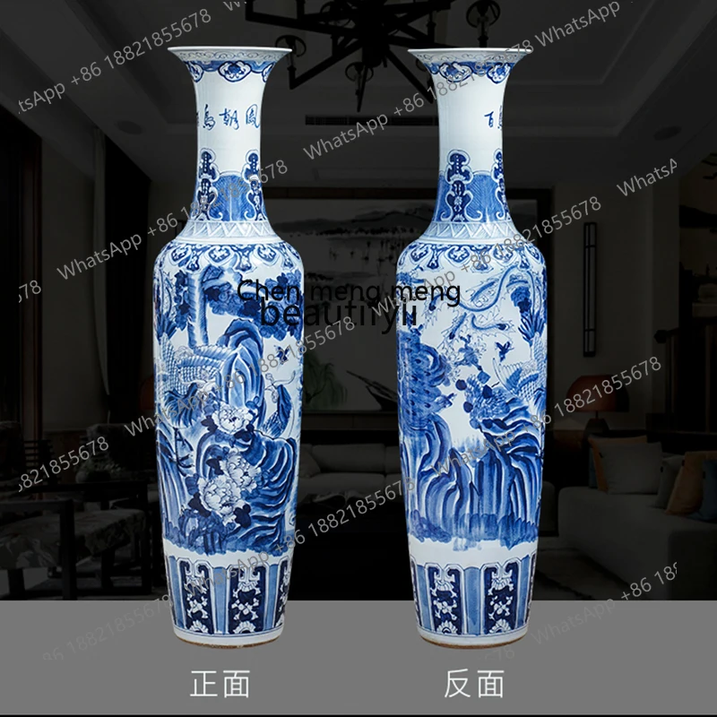 Jingdezhen Ceramic Floor Vase Chinese Living Room Hotel Hotel Company Opening Handmade Porcelain Decoration Ornaments