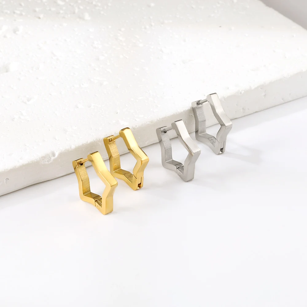 LUXUSTEEL Star Shape Metal Hoop Earrings Geometry Stainless Steel Stud Earrings for Women Girls Golden Female Earring Jewelry