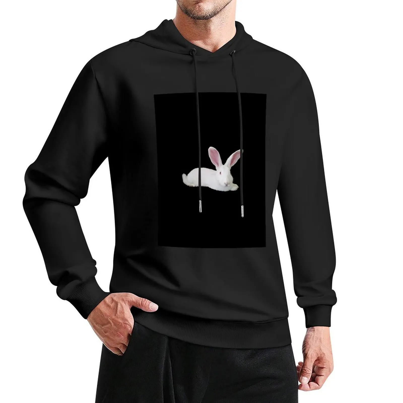 Cute Red-Eyed White Flemish Giant Rabbit Pullover Hoodie men's autumn clothes men's winter sweater tracksuits