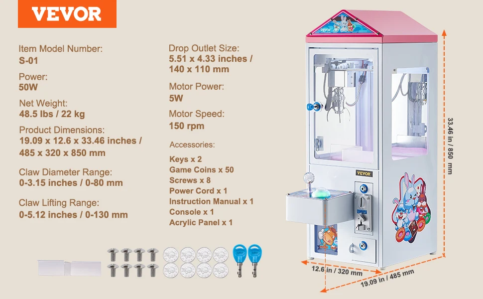SucceBuy Claw Machine 0-3” Jaw Diameter 0-5” Jaw lifting Crane Prize Grabber Commercial Arcade Game Toys For Kids Boys &Girls