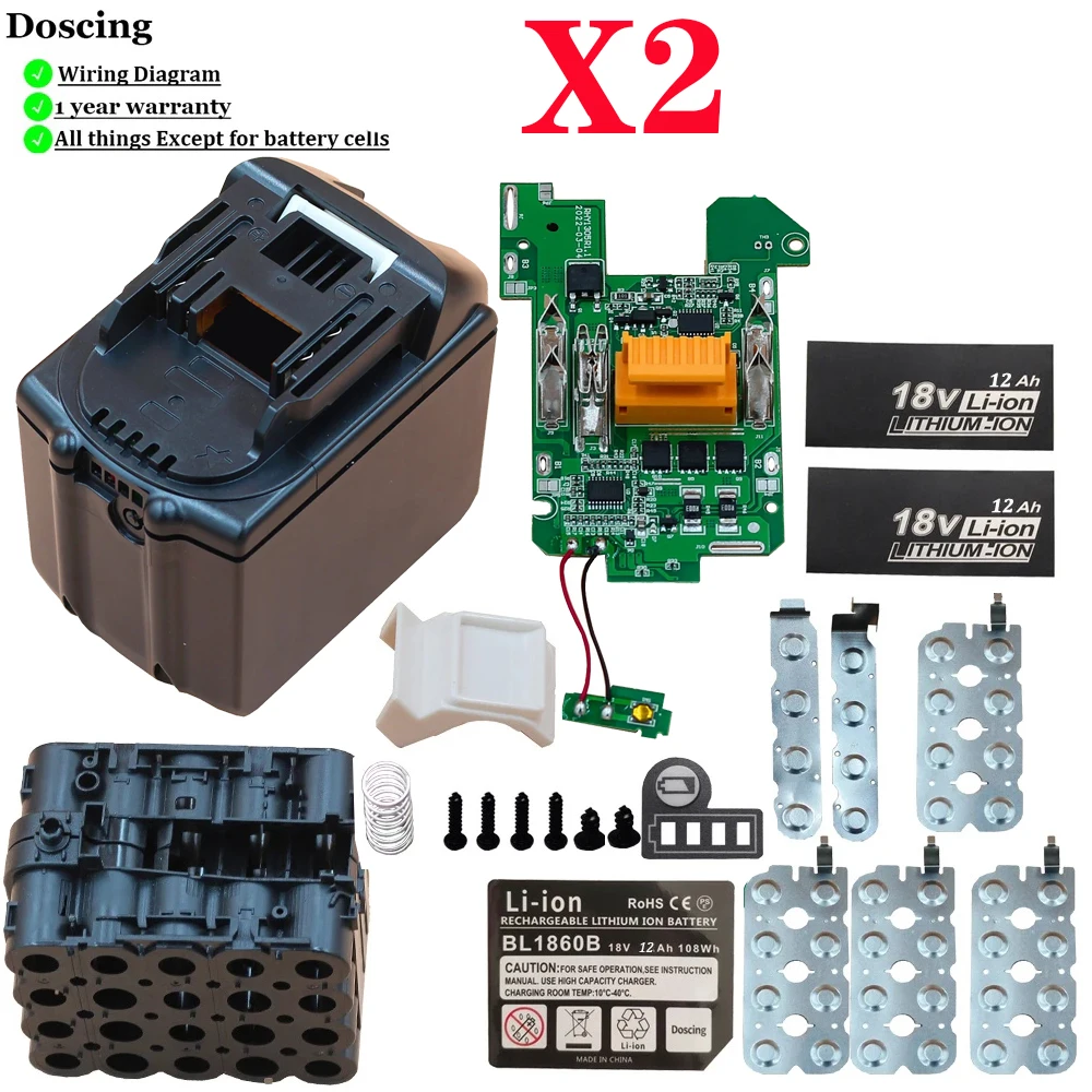 20*INR18650 Battery Case BMS PCB Board Charging Protection LED for 18V Makita DIY li-ion Battery LXT400 BL1860 BL1890 BL18120