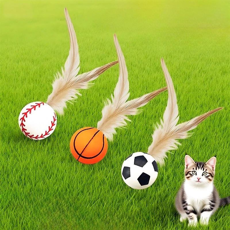 3 pçs gato brinquedos interativos lagarta bola elástica com feater gato brinquedo bola pet quebra-cabeça provocando gato brinquedo interativo suprimentos