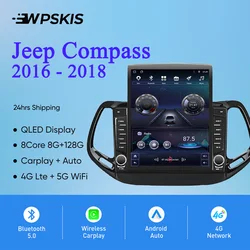 8Core 8G+128G Carplay Auto Car Radio Audio Stereo Tape Recorder HU Head Unit For Jeep Compass 2016 2017 2018 GPS DVD Cassette
