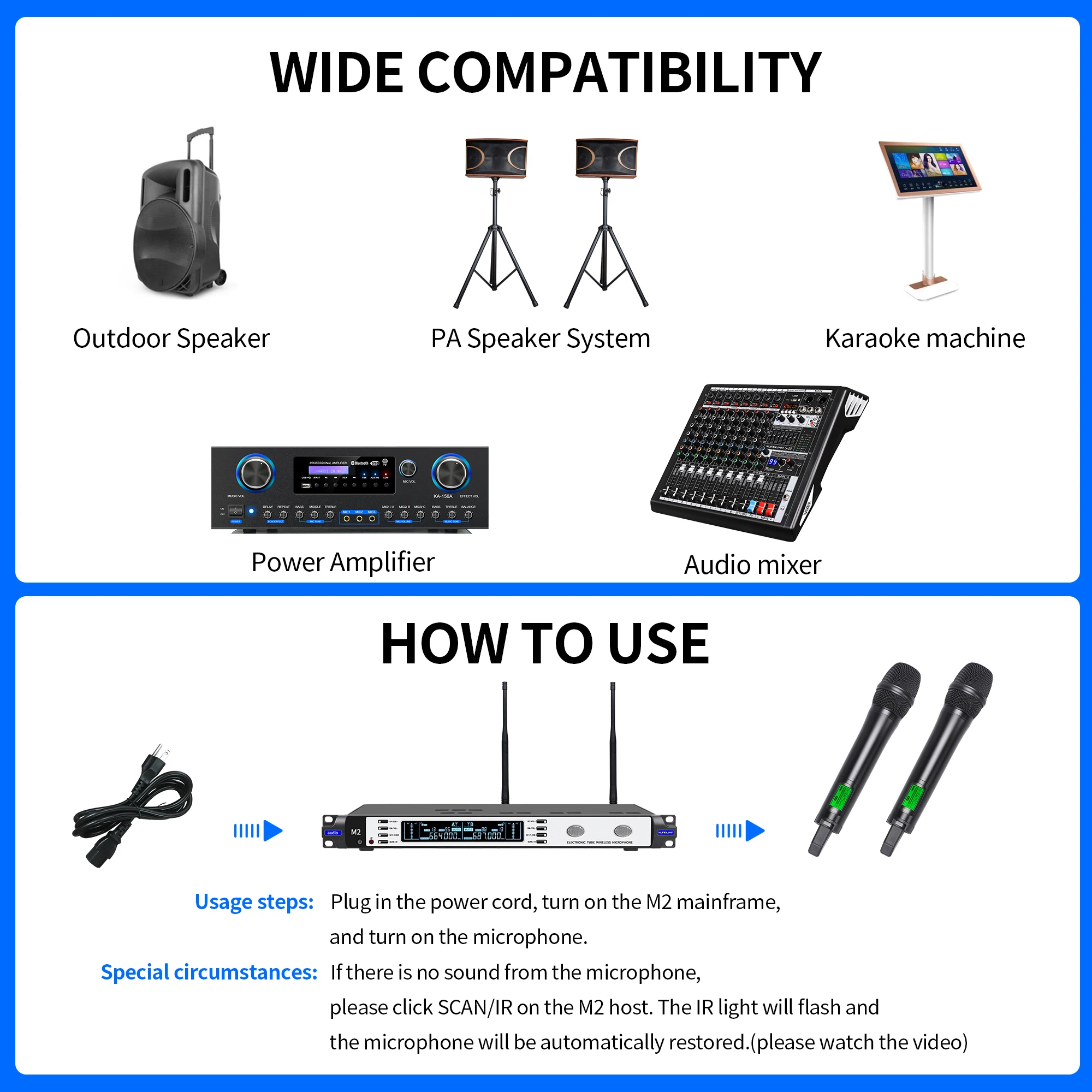 M2 Series UHF Tube Pro Wireless Handheld Microphone Microphone System, KTV conference microphone speech,Stage band use