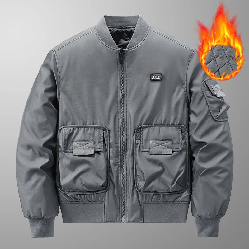Autumn Winter Men's Solid Color Simple Basic Casual Trendy Zipper Long Sleeve Pocket Quick Drying Baseball Jackets Male Coats