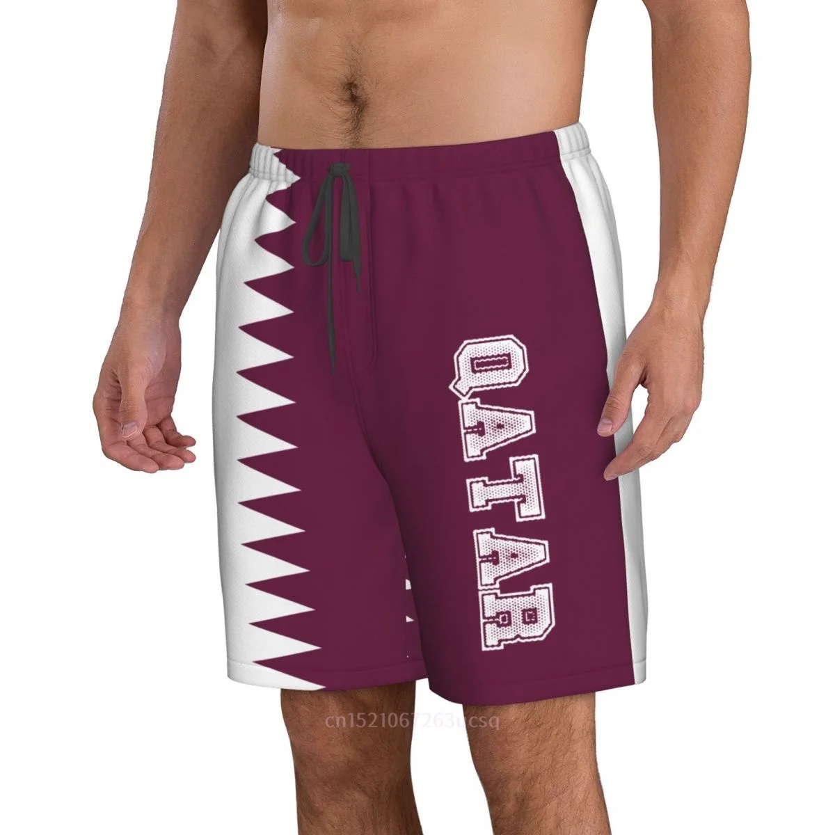 Pantaloncini da surf da uomo stampati in 3D con bandiera del paese del Qatar in poliestere estivo 2025 Pantaloni estivi da corsa con tasca da spiaggia