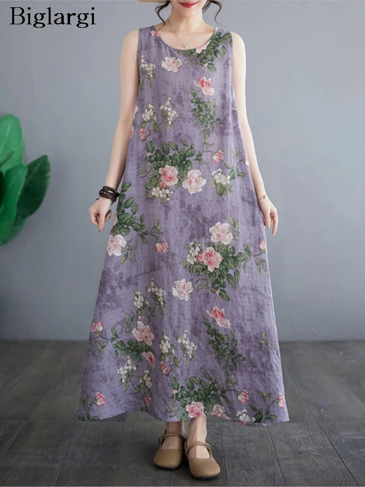 Übergroße Blume Blumen druck Sommer ärmellose Westen Kleid Frauen lässig Mode Rüschen Damen Kleider lose plissierte Frau Kleid