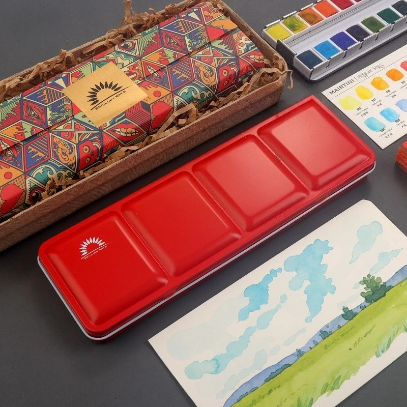 MAIRTINI Brilliant Rays Solid Watercolor 24-color Set Metal Watercolor Palette Travel Artist Portable Painting Art Supplies