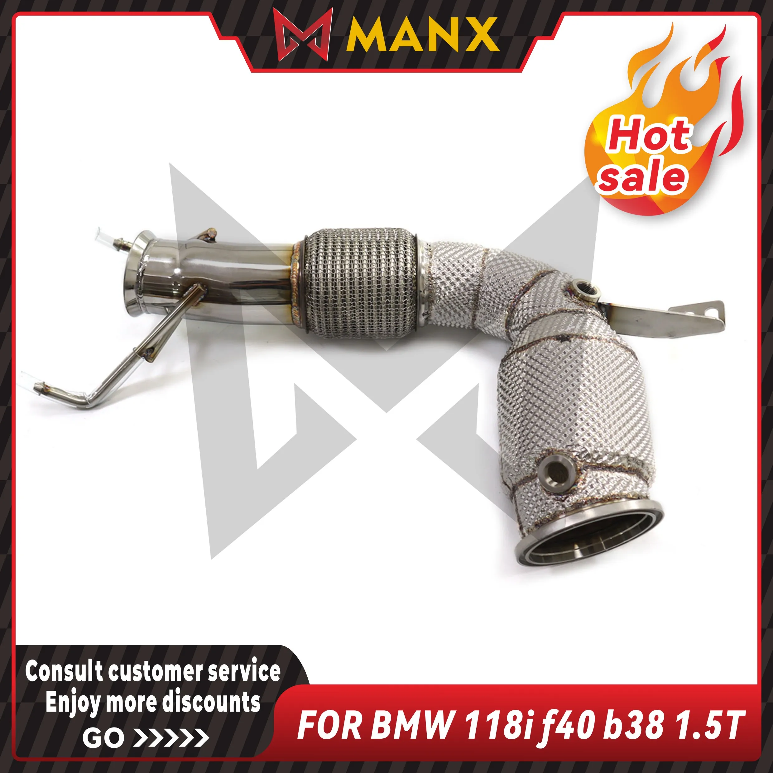 

Exhaust Downpipe for BMW 118i f40 b38 1.5T Catalyzed/Catless SS TIG manual welding DIY Customization exhaust pipe