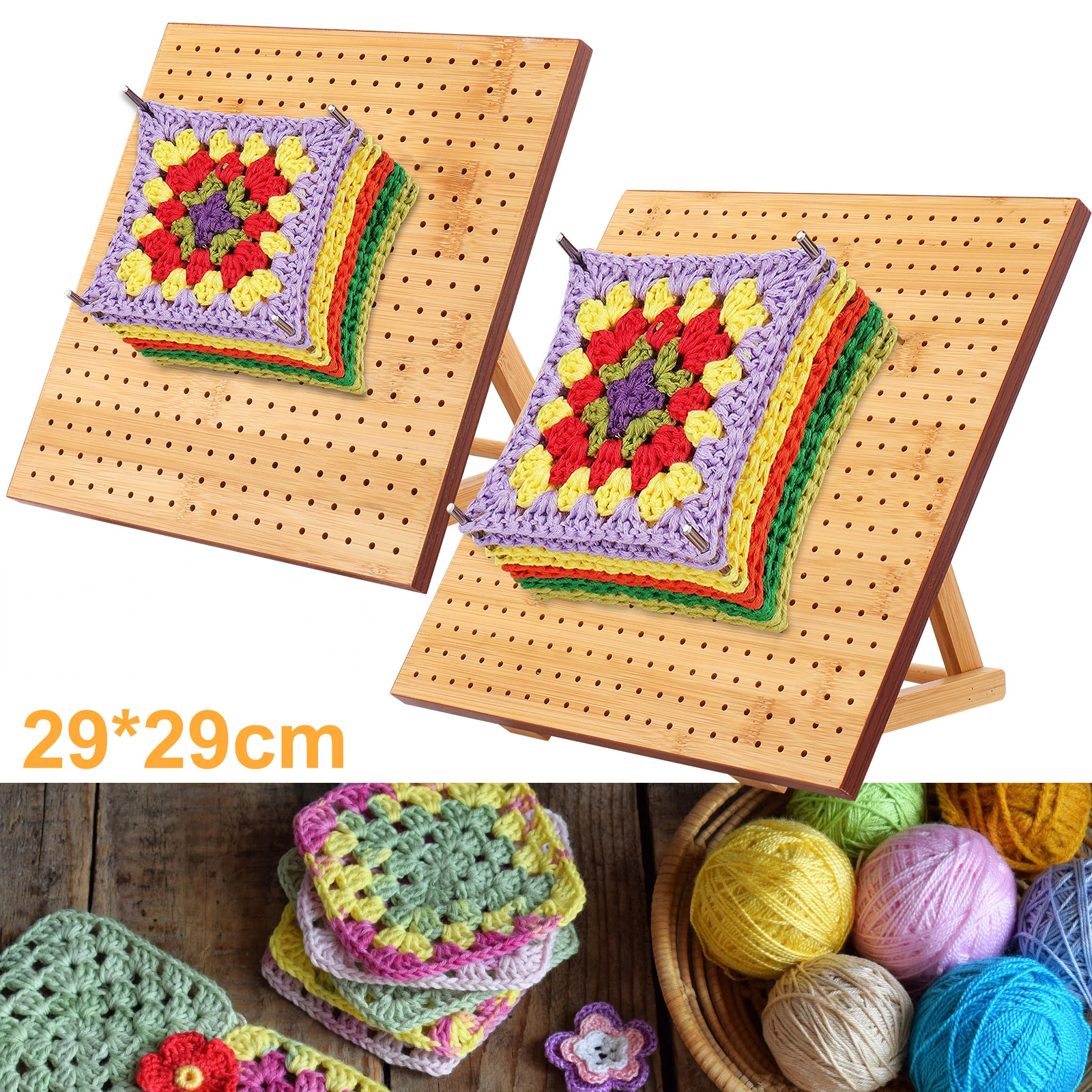 9.8/11.4inch Crochet Blocking Board Bamboo Wooden Blocking Board with Adjustable Stand Reusable Granny Square Blocking Board