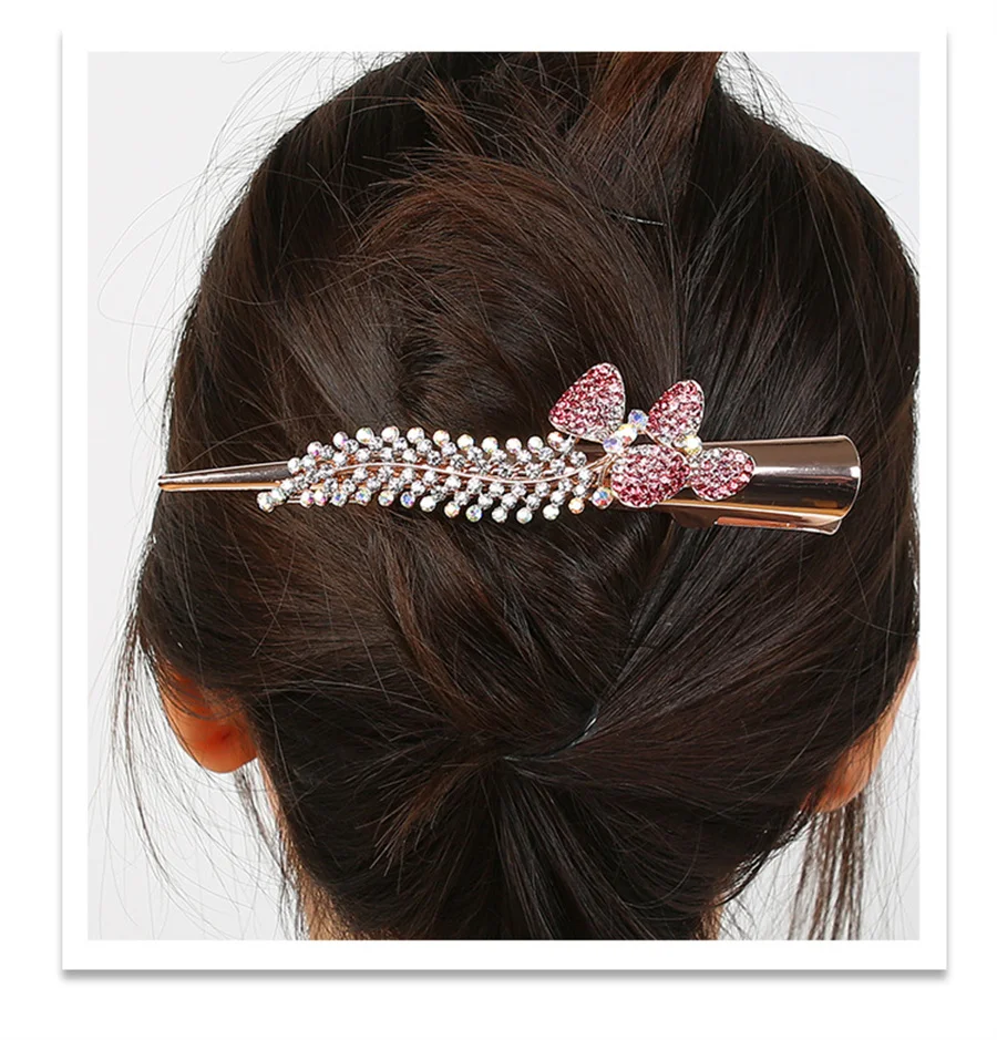 New Women Elegant Luxury Rhinestone Ponytail Duckbill Clamp Lady Sweet Bow Tie Hair Clips Headband Fashion Hair Accessories Gift