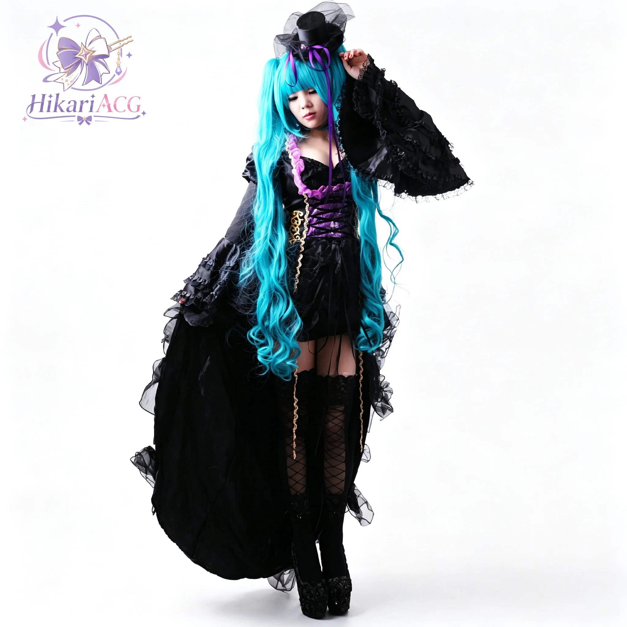 Black Gothic Lolita Dress Anime Costume Miku Cosplay Ryu no Naku Hakoniwa Role Play Outfit for Women Halloween Vocal Party Anime