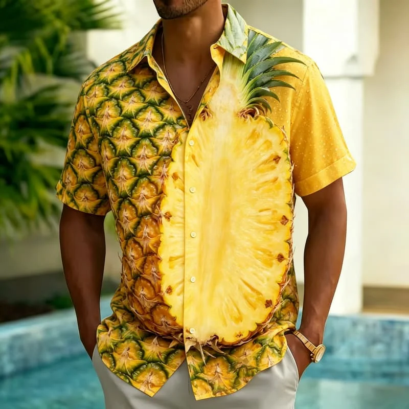 Realistic Fruit Splicing Vacation  shirt, men's Casual shirt, For Daily wear, Summer parties, And Fun Vacation Styles