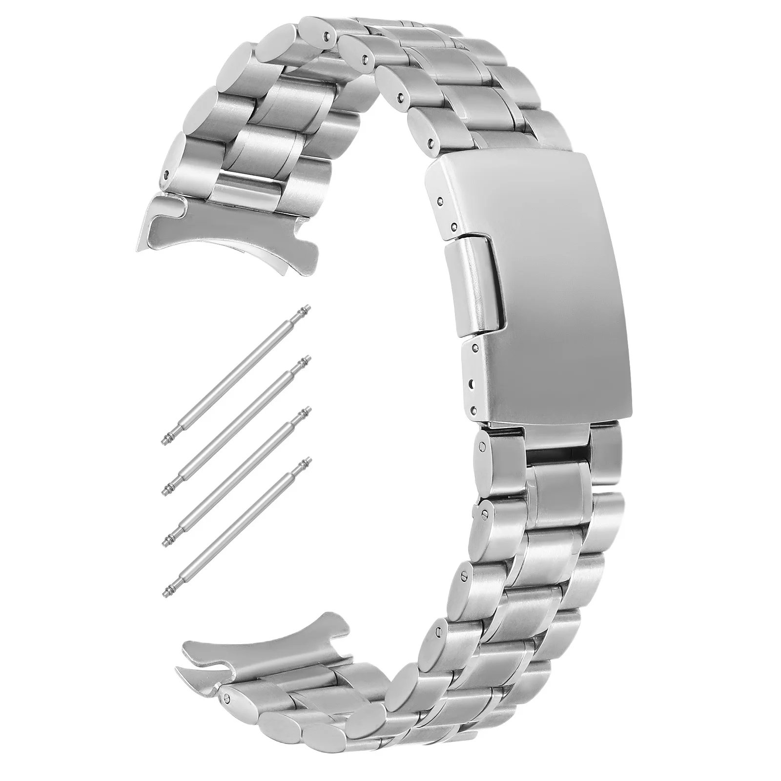 

4Pcs Stainless Steel Watch Band Black 22Mm Curved End Solid Link Strap Foldover Clasp Push Button Comfortable Replacement