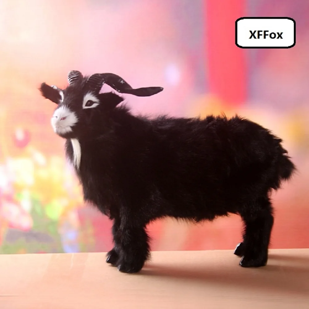 

big simulation new sheep model polyethylene&furs real life black goat gift about 37x29cm xf2091