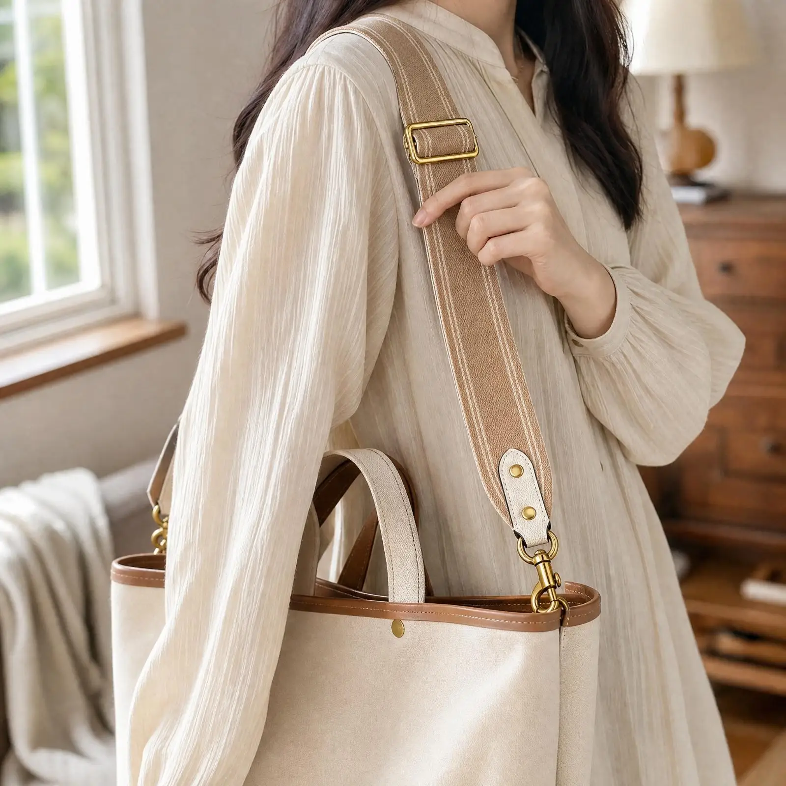 Bag Strap Adjustable Woven Polyester with Snap Hooks for Tote Shoulder Crossbody Purses Comfortable Carry