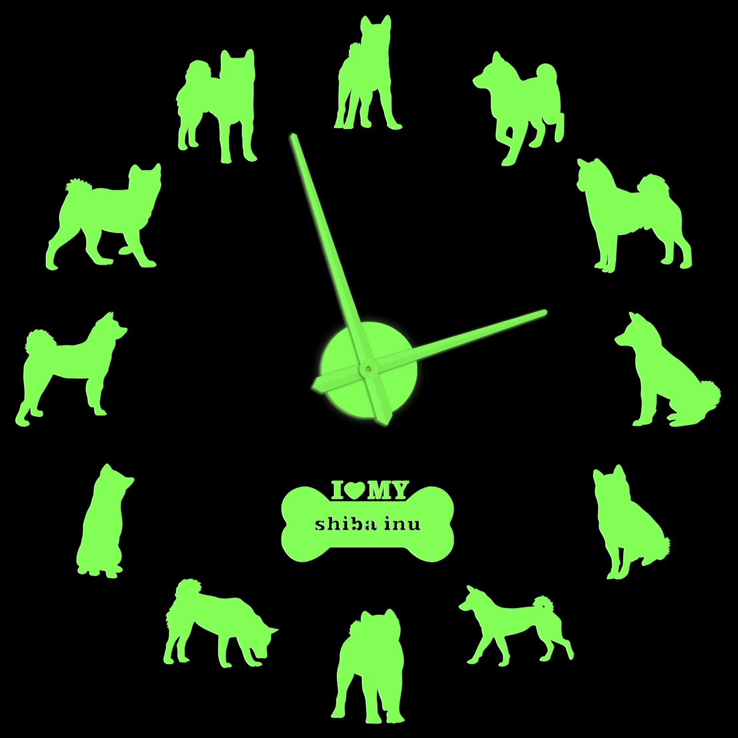 

Japanese Shiba Inu Glowing Large Wall Clock Shiba Ken Dog Breed Living Room Decor Modern Design Illuminated DIY Stickers Watch