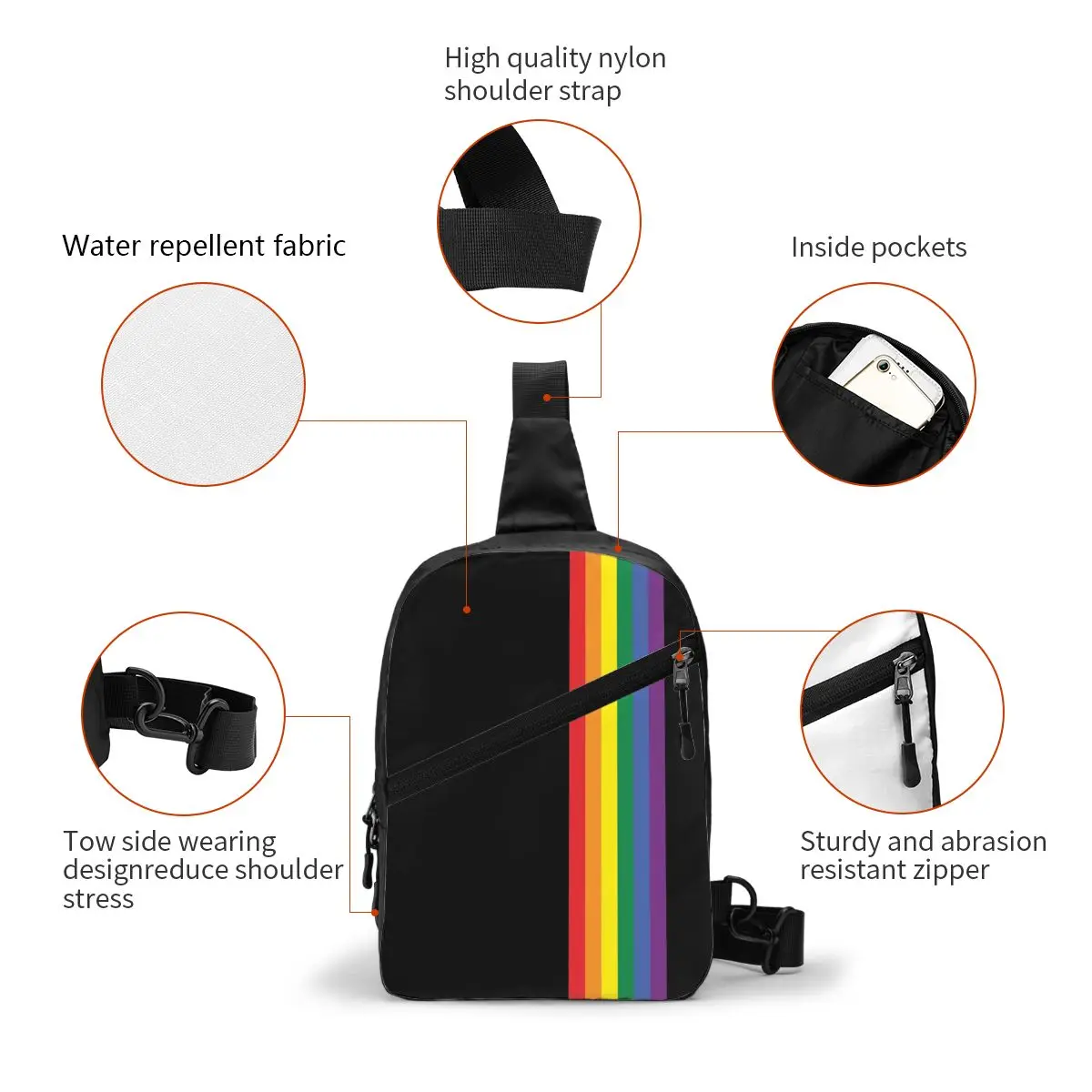 Rainbow Pride Sling Chest Crossbody Bag Men Fashion Transgender Lesbian Shoulder Backpack for Travel Cycling