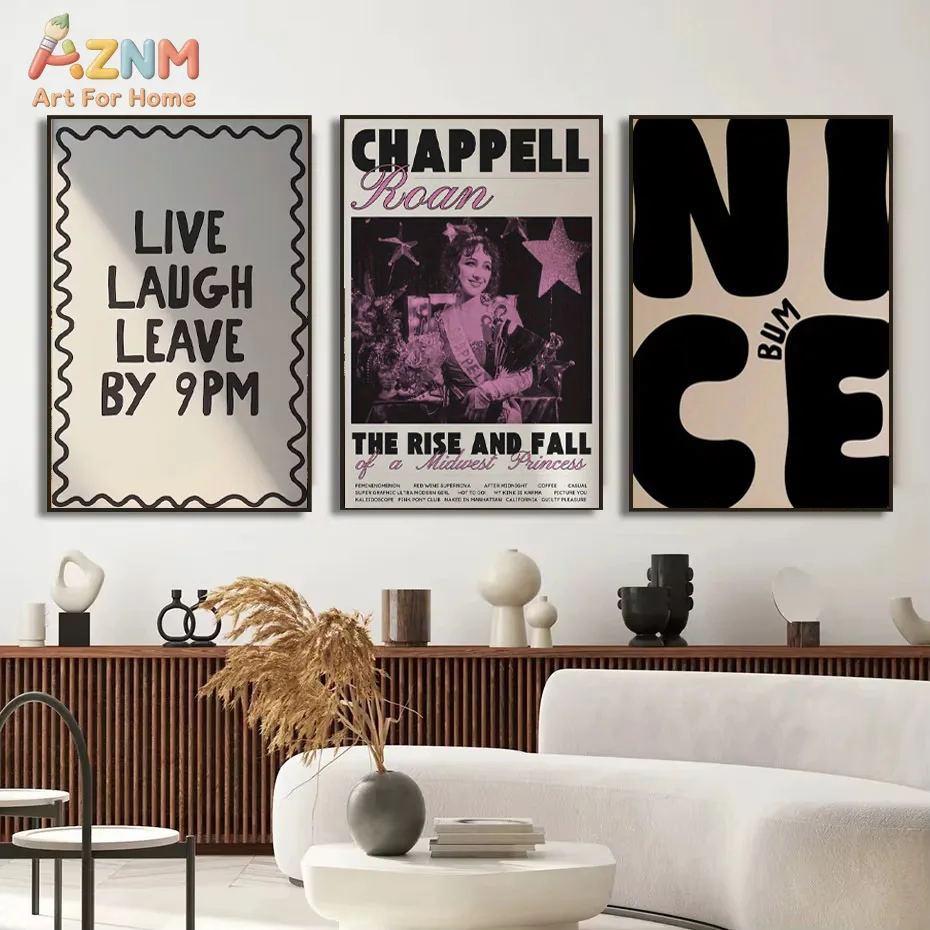 AZNM Chappell Roan The Rise And Fall Of A Midwest Princess, arte de pared en lienzo, póster retro con cita de Live Laugh Leave By 9pm, Un