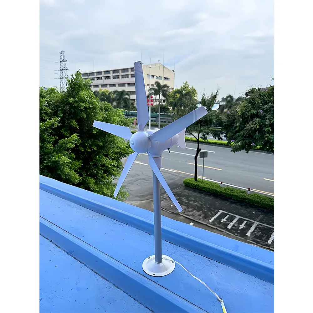 Portable vertical axis five blade wind turbine model three-phase permanent magnet generator with gentle wind start