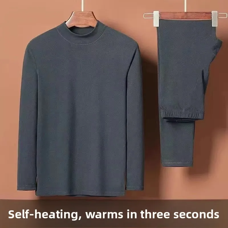 Men's Double-Sided Fce Thermal Underwear Set f-High Collar Long Sve Long Pants Warm Comfortable Winter Base Layer