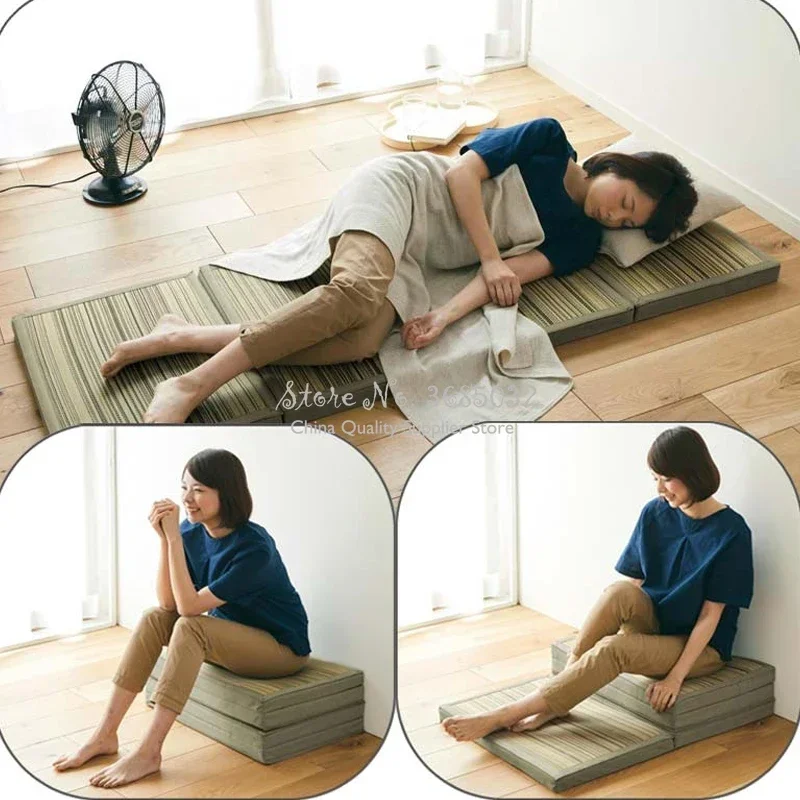 Japanese Style Comfortable Foldable Straw Mat Fabric Tatami Mattress Rectangle Floor Mat for Sleeping